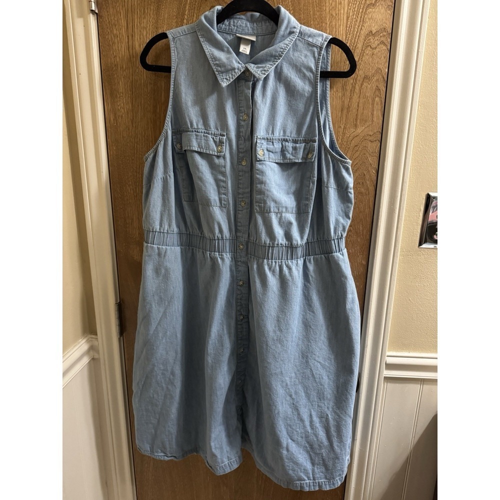 Ava & Viv Light Denim Sleeveless Tank Top Dress Size XXL Cotton Button Peplum